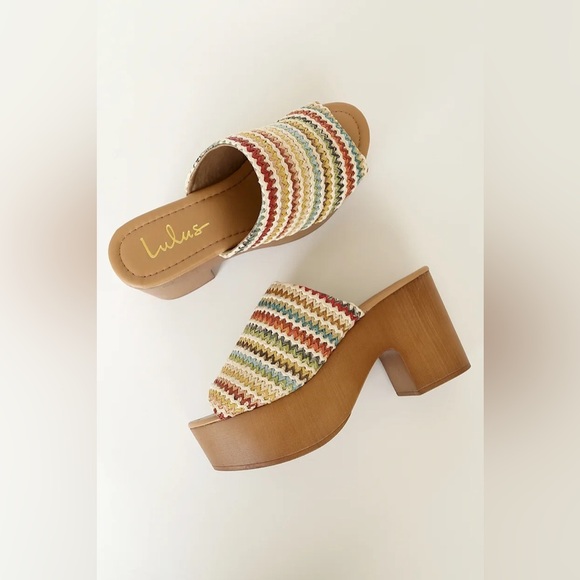 Lulus Laryssa Beige Multi Woven Peep-Toe Platform Mules - Size 8 NWOT - Picture 1 of 7